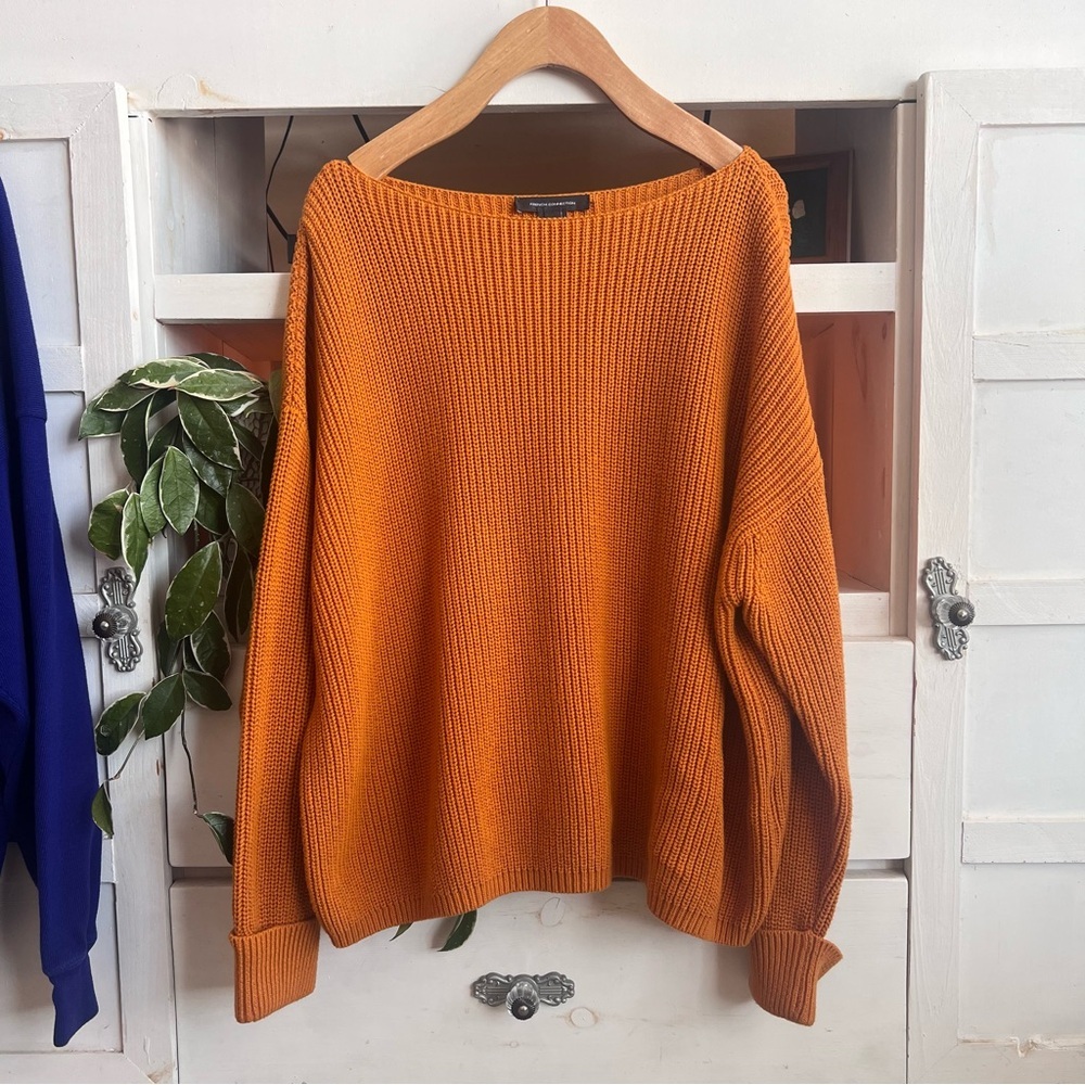 FRENCH CONNECTION Sweater Chunky Knit Oversized Boat Neck Pullover - Picture 2 of 8